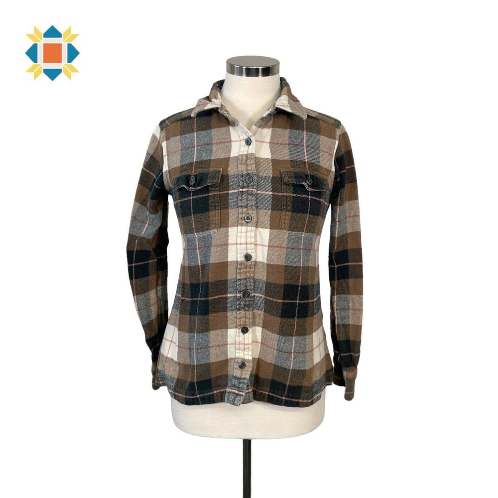 Patagonia Women's 4 Tan Brown Plaid Fjord Flannel Button Down Shirt